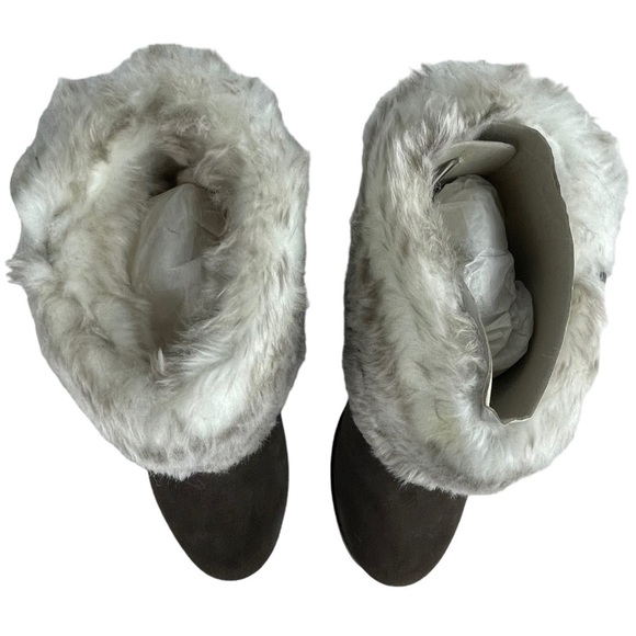 CATERPILLAR CAT BOISTEROUS FAUX FUR CAFE BROWN SUEDE WEDGE WINTER BOOTIES BOOTS - Picture 9 of 15